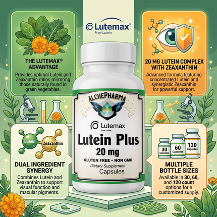 LUTEIN PLUS 20 MG ( crystalline free lutein ) w/ Zeaxanthin and Bilberry - Lutemax®-Vision-AlchePharma