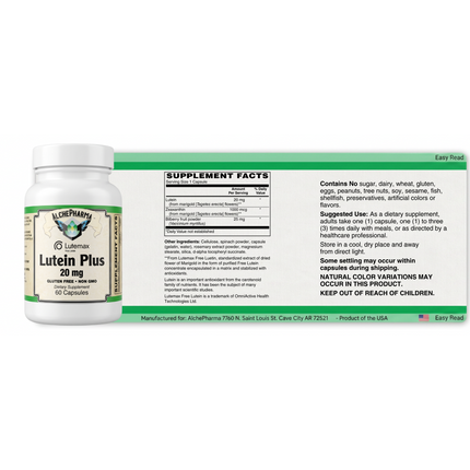 LUTEIN PLUS 20 MG ( crystalline free lutein ) w/ Zeaxanthin and Bilberry - Lutemax®-Vision-AlchePharma