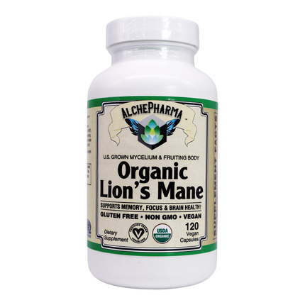 Lion's Mane Mushroom ( Organic ) 55% Polysaccharides Vegan 60 Vcaps 500 mg. per Capsule-Medicinal Mushrooms-AlchePharma