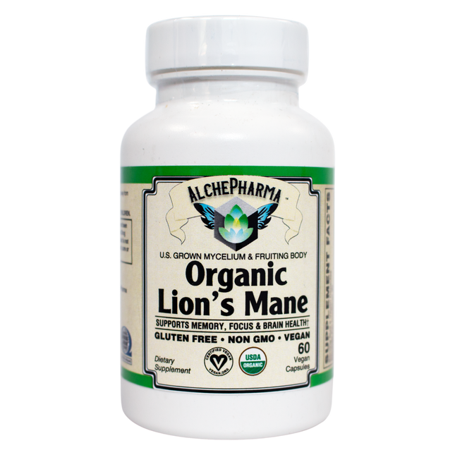 Lion's Mane Mushroom ( Organic ) 55% Polysaccharides Vegan Capsules-Medicinal Mushrooms-AlchePharma