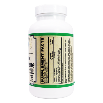 Lion's Mane Mushroom ( Organic ) 55% Polysaccharides Vegan 60 Vcaps 500 mg. per Capsule-Medicinal Mushrooms-AlchePharma