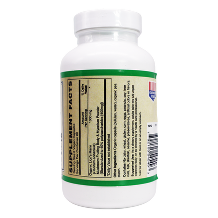 Lion's Mane Mushroom ( Organic ) 55% Polysaccharides Vegan 60 Vcaps 500 mg. per Capsule-Medicinal Mushrooms-AlchePharma