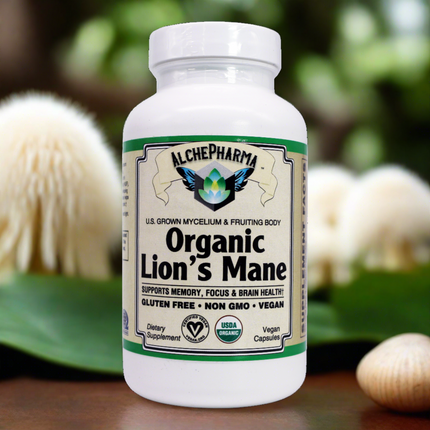 Lion's Mane Mushroom ( Organic ) 55% Polysaccharides Vegan Capsules-Medicinal Mushrooms-AlchePharma