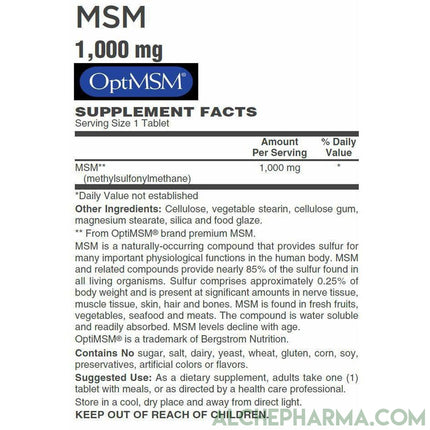 MSM 1000 mg Tablets ( OptiMSM® U.S.A.-made methylsulfonylmethane )-MSM-AlchePharma