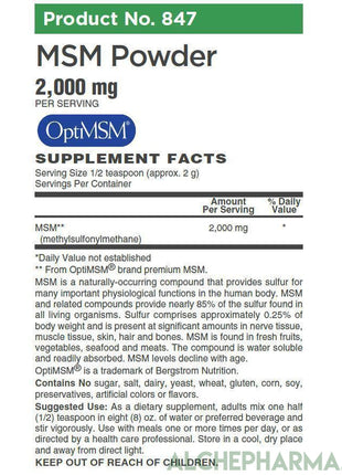 MSM Powder 2,000mg ( OptiMSM® is a proprietary form of U.S.A.-made methylsulfonylmethane )-MSM-AlchePharma-AlchePharma