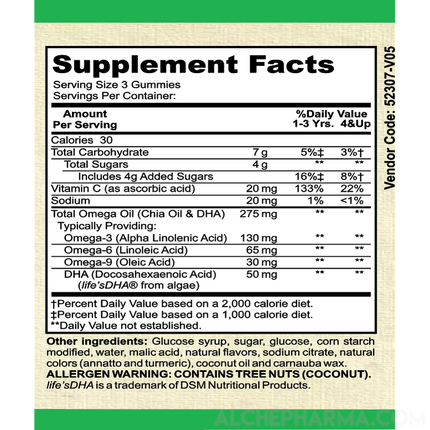 Omega + DHA ( Algae and Chia Seed Based ) Vegetarian Gummies-Vitamins & Supplements-AlchePharma