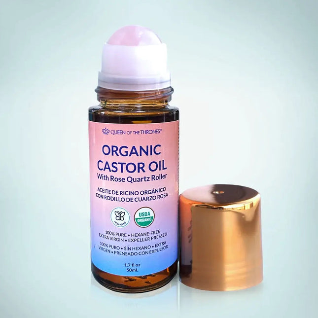 Organic Castor Oil Roll-On with Rose Quartz 1.7oz (50ml)-AlchePharma