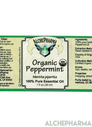 Peppermint U.S.D.A. Certified Organic Essential Oil 100% Pure ( Mentha Pipertia) 1 oz.-Essential Oil-AlchePharma