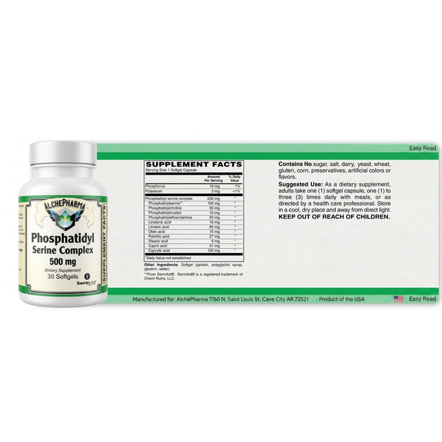 Phosphatidyl Serine Complex 500mg. SerinAID® PS (clinically studied complete complex)-Memory-AlchePharma