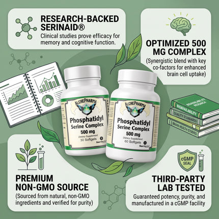 Phosphatidyl Serine Complex 500mg. SerinAID® PS (clinically studied complete complex)-Memory-AlchePharma