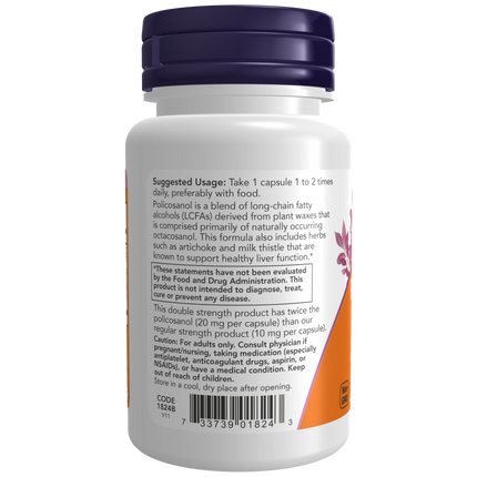 Policosanol, Double Strength 20 mg Veg Capsules-Cholesterol/Cardiovascular Support-AlchePharma