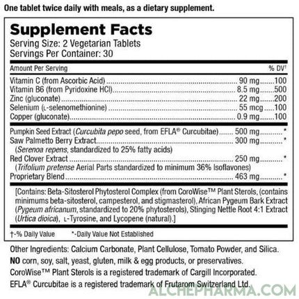 Prostate Support - High Impact Formula (EFLA®Hyper Pure / CoroWise™ Plant Sterols) 60 Tabs, 1 month supply-Prostate-AlchePharma