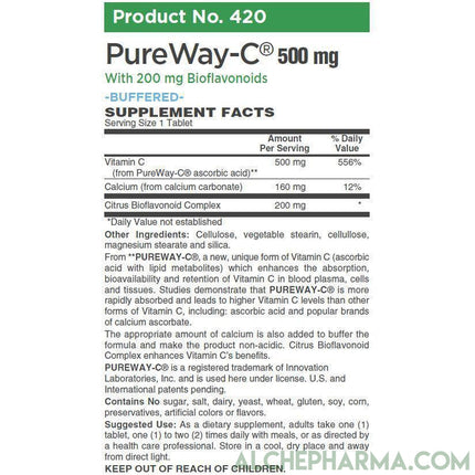 PureWay-C®( contains Vitamin C bound to lipid metabolites) - Non-Acidic 500 mg Tablets-Anti-Oxidant-AlchePharma-90 Tablets-AlchePharma