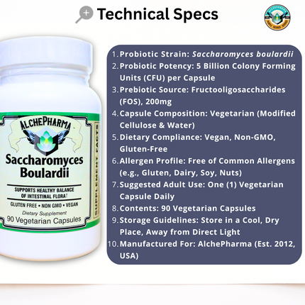 Saccharomyces Boulardii - Non-GMO Project Verified - Dairy Free-Probiotic-AlchePharma