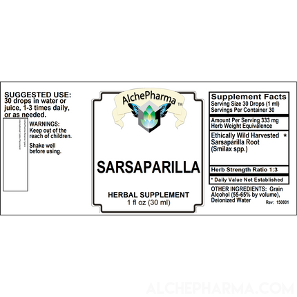 Sarsaparilla Root Liquid Extract HSR 1:3 PARVE K-1604-Herb Tincture-AlchePharma