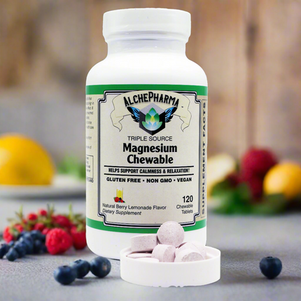 Triple Source Chewable Magnesium Aquamin® Citrate and Chelate Vegan, great tasting Berry Lemonade-Magnesium-AlchePharma