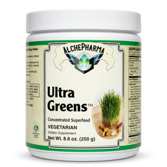 UltraGreens™ (Super Greens) contains trademarked Earthrise® brand Spirulina, Pines International® brand of Cereal Grasses and NutraFlora® FOS.-AlchePharma