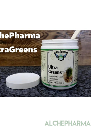 UltraGreens™ (Super Greens) contains trademarked Earthrise® brand Spirulina, Pines International® brand of Cereal Grasses and NutraFlora® FOS.-AlchePharma-4.4 oz (125 grams )-AlchePharma