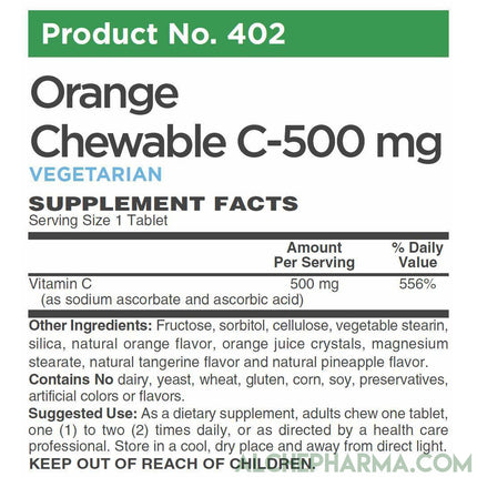 Vitamin C Chewable (Sodium Ascorbate / Ascorbic Acid Combo ) for a Non Acidic 500 mg high quality chewable tablet-Vitamin-AlchePharma