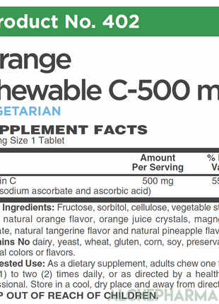 Vitamin C Chewable (Sodium Ascorbate / Ascorbic Acid Combo ) for a Non Acidic 500 mg high quality chewable tablet-Vitamin-AlchePharma