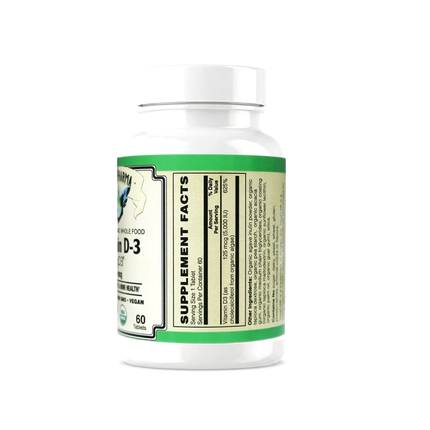 Vitamin D3 ( 5,000 IU - 125 mcg ) Whole Food Certified Organic, Chemically-identical to cholecalciferol of animal-origin - Vegan, Kosher, Halal-Vitamins & Supplements-AlchePharma