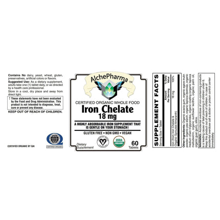 Whole Food Iron Chelate, Certified USDA Organic and from Sprouted Amaranth Simple and Clean Excipients-AlchePharma