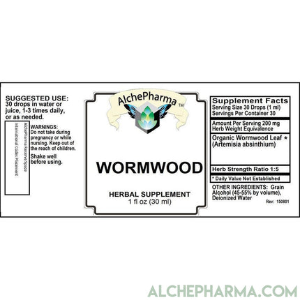 Wormwood Artisan Organic Tincture, ( Artemisia absinthium ) 1:5 concentrate derived from the leaf-Herbs-AlchePharma