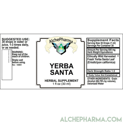 Yerba Santa Leaf Tincture - (Eriodictyon californica)- Ethically Wild Harvested-AlchePharma