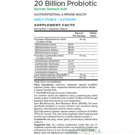 20 Billion Probiotic 9 Strains designed for daily maintenance and w/prebiotics-Vitamins & Supplements-AlchePharma