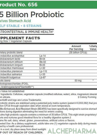35 Billion Probiotic Synbiotic (Probiotic+Prebiotics) Bio-Enhanced, Acid Resistant Strain (BEARS)-Probiotics-AlchePharma