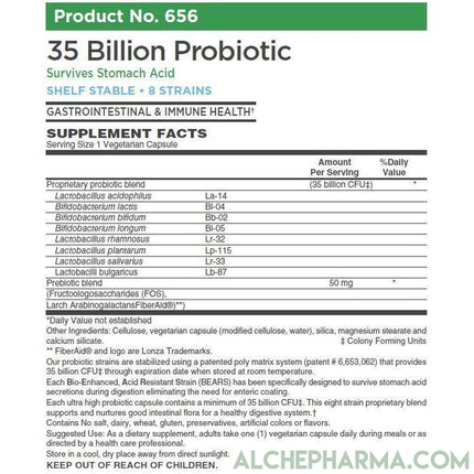 35 Billion Probiotic Synbiotic (Probiotic+Prebiotics) Bio-Enhanced, Acid Resistant Strain (BEARS)-Probiotics-AlchePharma