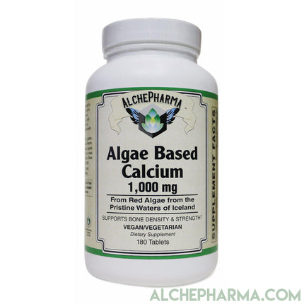 Algae Base Calcium ( Elemental, Vegan ) 1000 mg per 3 tablets Featuring Aquamin®, a premium trademarked source of Icelandic mineralized red algae-Minerals-AlchePharma