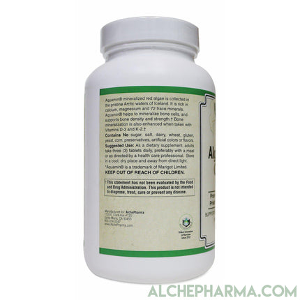 Algae Base Calcium ( Elemental, Vegan ) 1000 mg per 3 tablets Featuring Aquamin®, a premium trademarked source of Icelandic mineralized red algae-Minerals-AlchePharma