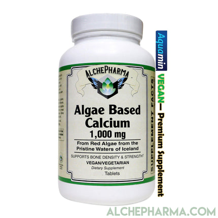 Algae Base Calcium ( Elemental, Vegan ) 1000 mg per 3 tablets Featuring Aquamin®, a premium trademarked source of Icelandic mineralized red algae-Minerals-AlchePharma