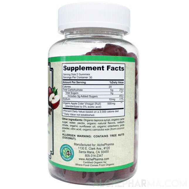 Apple Cider Vinegar Gummies ( Certified Organic, Vegan and Std. to 5% Acetic Acid )-Vitamins & Supplements-AlchePharma