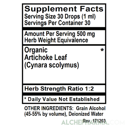 Artichoke Liquid Tincture ( Organic Artichoke Leaf ) 500 mg Equivalence per serving Parve K-1604-Herb Tincture-AlchePharma