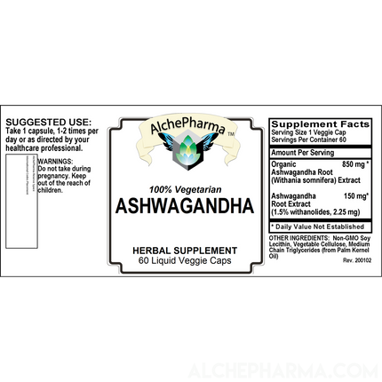 Ashwagandha ( Liquid Caps ) Premium Full Spectrum Organic Root and Extract combo Parve k-1604-Vitamins & Supplements-AlchePharma
