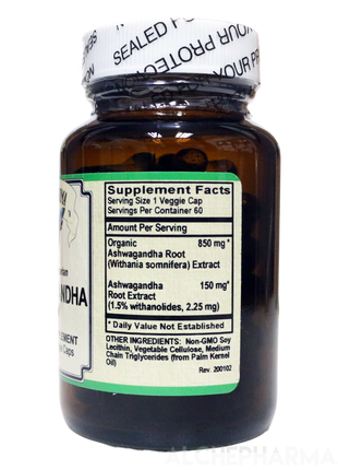 Ashwagandha ( Liquid Caps ) Premium Full Spectrum Organic Root and Extract combo Parve k-1604-Vitamins & Supplements-AlchePharma