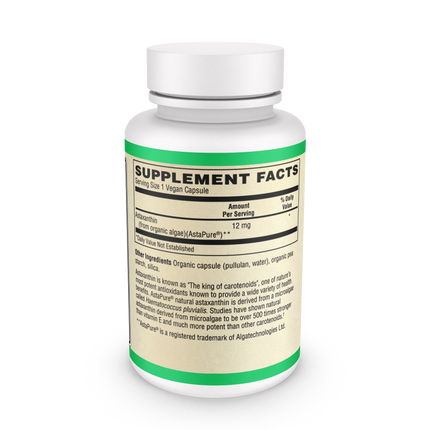 Astaxanthin 12mg AstaPure® USDA Organic Vegan Whole Food Haematococcus pluvialis-Vitamins & Supplements-AlchePharma