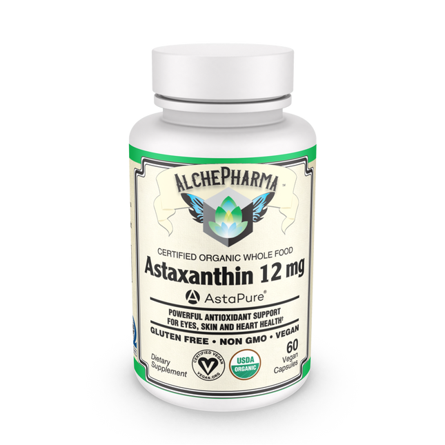 Astaxanthin 12mg AstaPure® USDA Organic Vegan Whole Food Haematococcus pluvialis-Vitamins & Supplements-AlchePharma