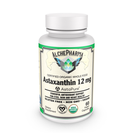 Astaxanthin 12mg AstaPure® USDA Organic Vegan Whole Food Haematococcus pluvialis-Vitamins & Supplements-AlchePharma
