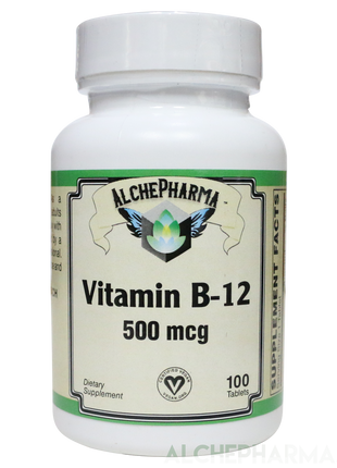 B-12 500 mcg. Certified Vegan - Cyanocobalamin-Vitamins & Supplements-AlchePharma