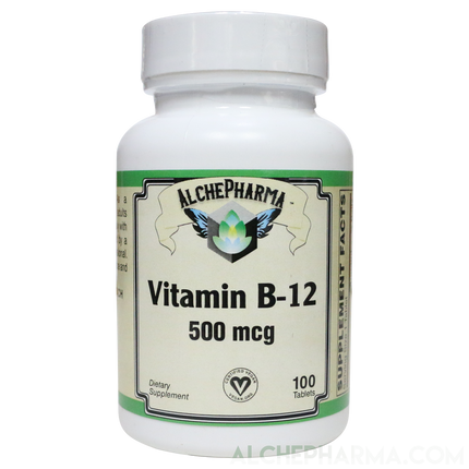 B-12 500 mcg. Certified Vegan - Cyanocobalamin-Vitamins & Supplements-AlchePharma