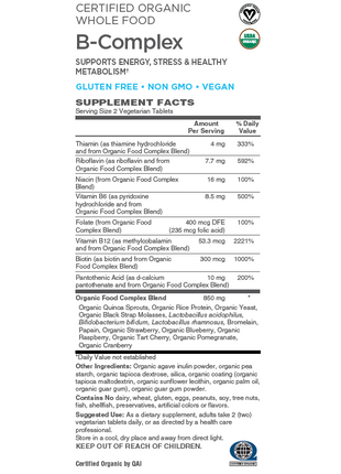 B-Complex Certified Organic Whole Food Vegan-Vitamins & Supplements-AlchePharma