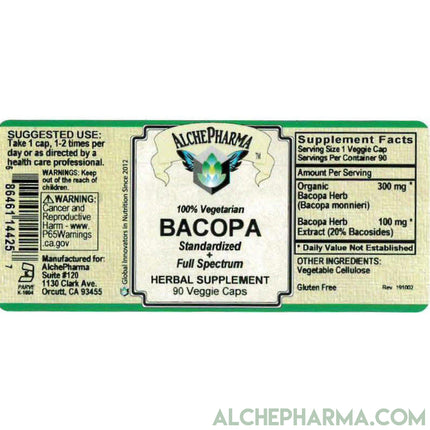 Bacopa contains Organic Full Spectrum w/ 20% Bacosides (90 Vcaps)-Ayurvedic-AlchePharma