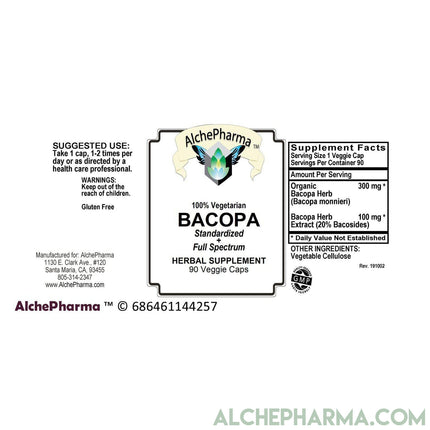 Bacopa contains Organic Full Spectrum w/ 20% Bacosides (90 Vcaps)-Ayurvedic-AlchePharma