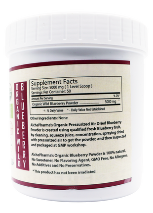 Blueberry Powder Organic Spray Dried 100% Pure 250 Grams-Super Foods-AlchePharma