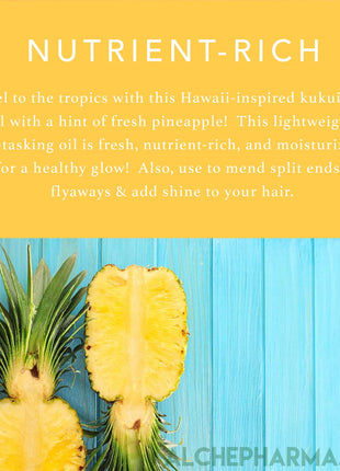 Travel to the tropics with this Hawaii-inspired kukui body oil with a hint of fresh pineapple!