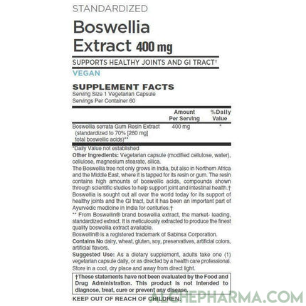 Boswellia Extract 400 mg - Standardized to 70% Boswellic acids ( Vegan )-Herbs-AlchePharma