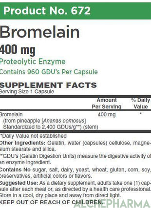 Bromelain 400 mg 2400 GDU per gram, providing 960 GDU per capsule-enzyme-AlchePharma